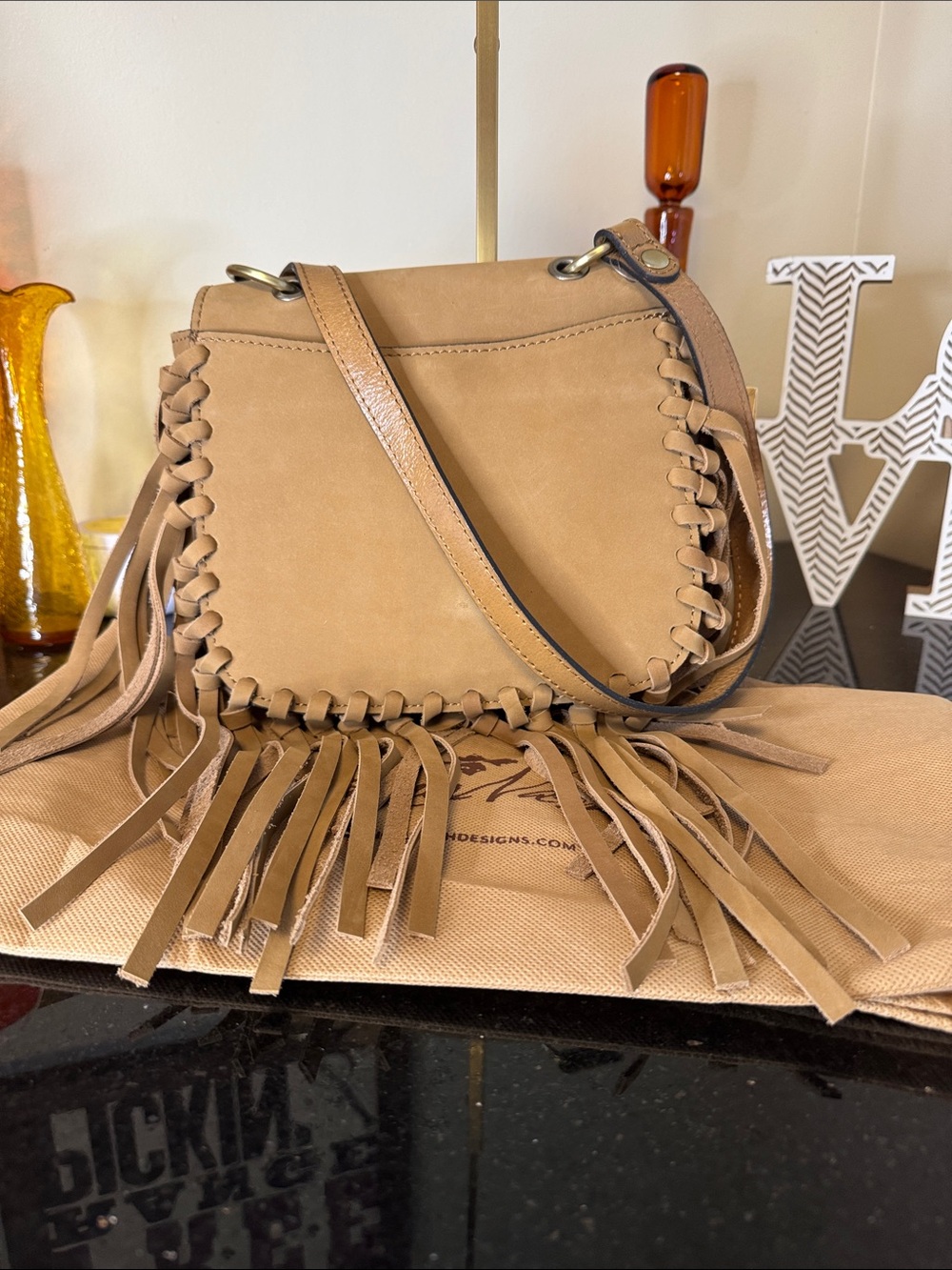 Patricia Nash Tan Suede Fringe Shoulder Bag